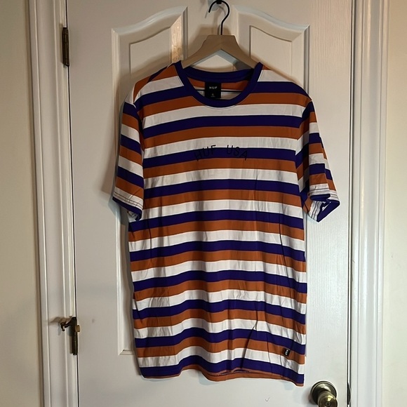 HUF | Knit USA Orange, Purple, White Stripe Mens T-Shirt Cotton Size XL - Picture 3 of 9